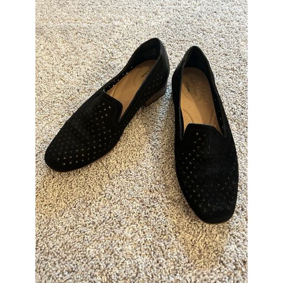 Clarks Collection Perforated Suede Loafers Juliet Hayes Women's‎ Black 7.5M - Picture 1 of 11